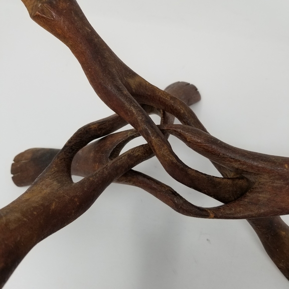 Wood Carved Folk Art Sculpture Creature Face Snake Stand Primitive Interlocking - Picture 8 of 15